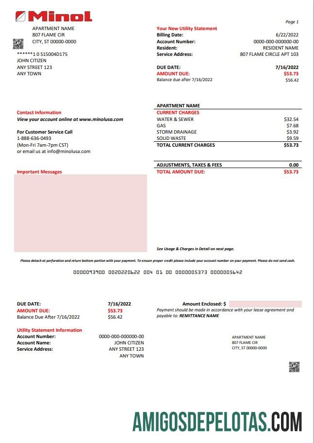 realista Modelo de conta de serviços públicos dos EUA Texas Minol em formato Word e PDF